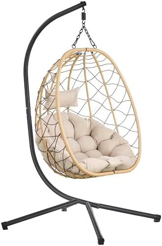 LeisureMod SSCBR-35BG Summit Egg Swing Chair Beige