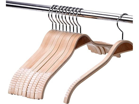 JS Home 30 Pack Slim Wood Hangers Non-Slip 