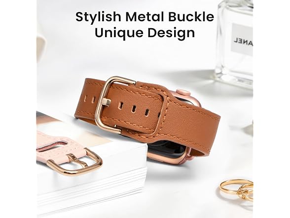 2 PK Leather Strap Band for Apple Watch- Brown/ Rosegold