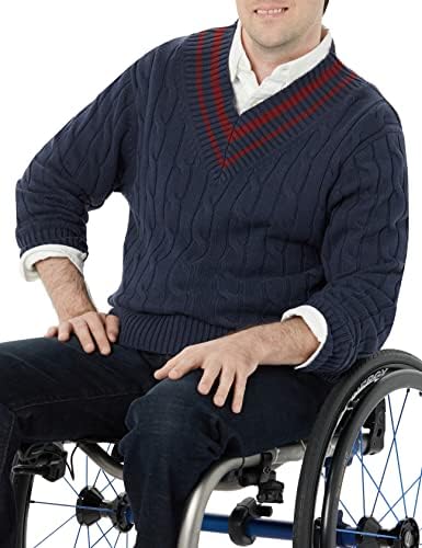 Amazon Essentials Men's Cable Knit V-Neck Sweater, Dark Navy, Medium
