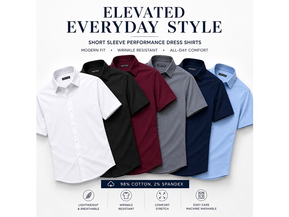 4Pk Mens S/S Cotton Stretch Dress Shirt (S-3XL)