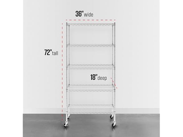 SafeRacks NSF 5-Tier Steel Wire Rack w/Wheels (18"x36"x72")