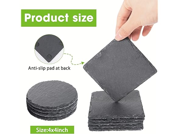 Cakocaco Slate Coasters for Drinks with Holder-