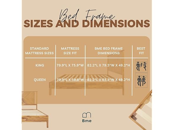 Bme Vivian 14" Deluxe Bed Frame with Headboard, Rustic