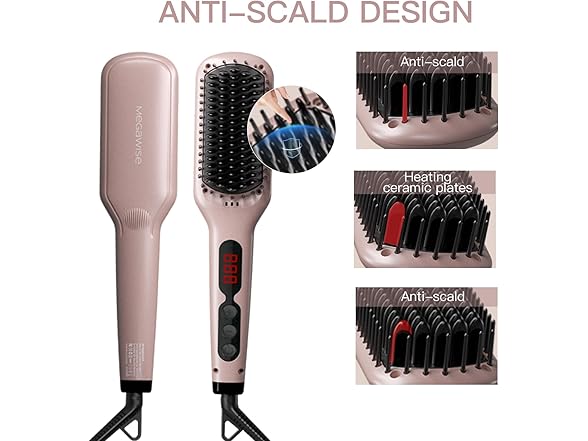MEGAWISE Pro Ceramic Ionic Hair Straightener Brush for Home Salon