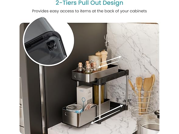 Home Zone Living 2-Tier Stainless Steel Cabinet Pull Out Organizer 