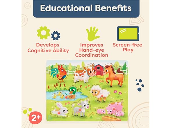 B. toys Farm Animals Wooden Peg Puzzle