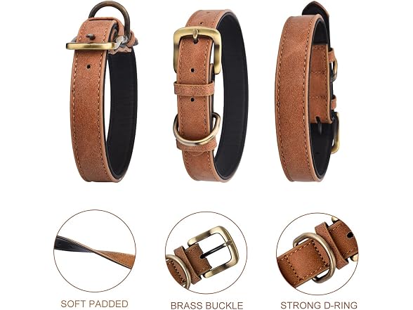 Classic Brown Leather Dog Collar for Small Me