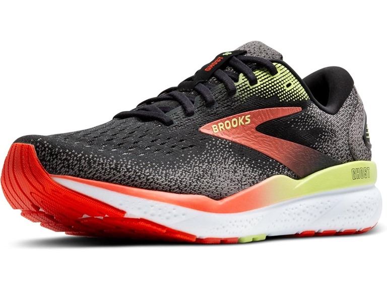 Brooks Mens-Ghost 16 WIDE - Black/Mandarin Red/Green SZ- 12.5