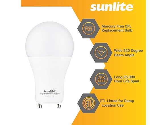 Sunlite A19 GU24 Dimmable Light Bulb, 9 Watts