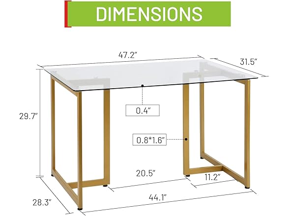 FurnitureR Tempered Glass Dining 47" Dinner Table