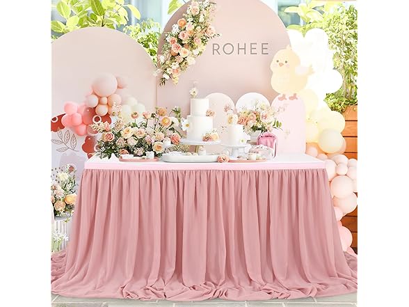 QueenDream Chiffon Table Skirt Dusty Rose 9ft