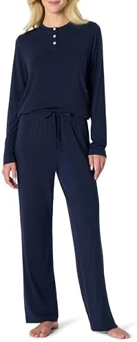 Amazon Essentials x Sofia Grainge Women's Long Sleeve Henley Pajama Set, Navy, X-Large