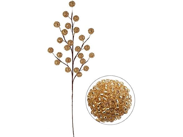 Larksilk 12 Gold Holly Berry Stem Picks - Déco