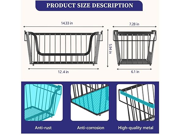 ANJUBAN Stackable Wire Baskets