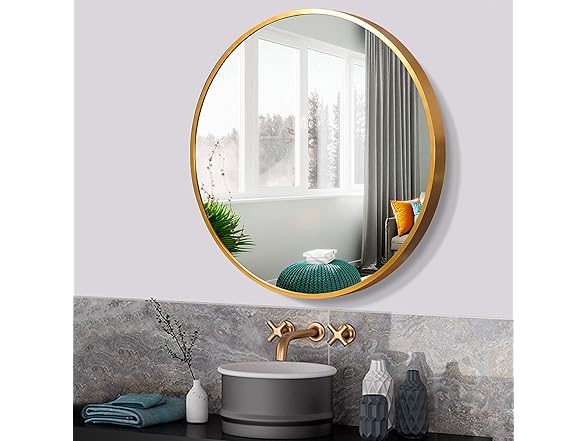KIAYACI Round Wall Mirror Gold, 28"