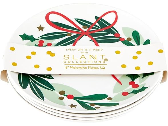 Slant Collections Holiday 4-Count Break Resistant Melamine Plate Wreath