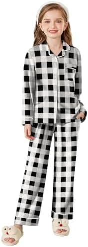 Girls Plaid Long Sleeve Pajamas Set