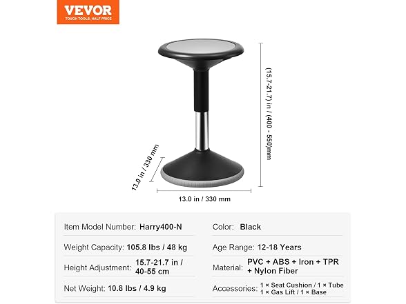 VEVOR Wobble Chair, Height-Adjustable