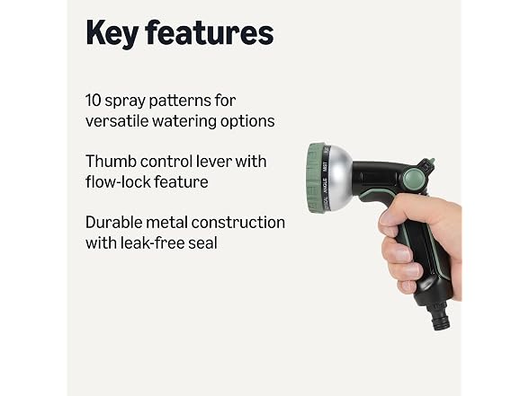 Amazon Basics 10 Spray Patterns Garden Hose Nozzle