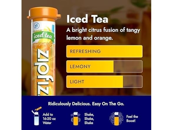 Zipfizz Daily Energy Drink Powder, Lemon Iced Tea, 20pk
