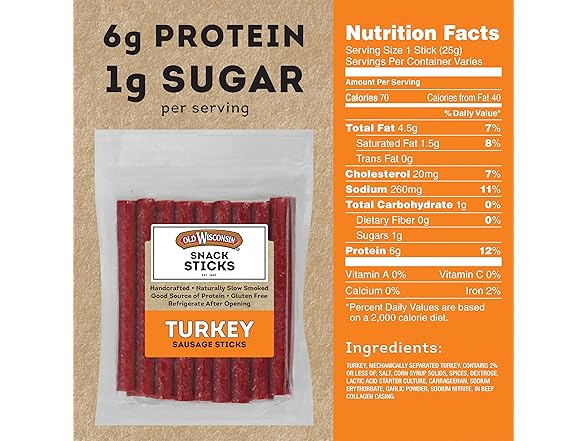 Old Wisconsin Turkey Sausage Snack Sticks, 16 oz
