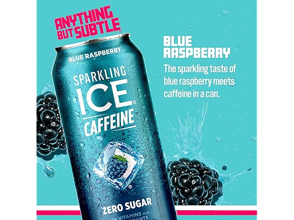 1CT Sparkling Ice Caffeine, Blue Raspberry Sparkling 16 oz.