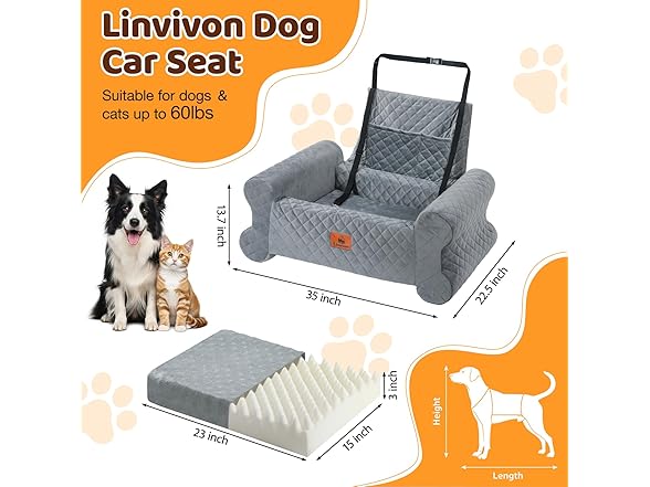 Linvivon W1370 Dog Car Seat for Medium/Large Dogs