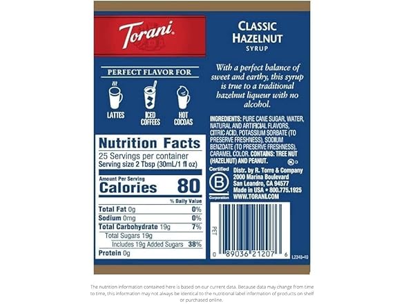 1ct Torani Syrup, Classic Hazelnut, 25.4-OZ