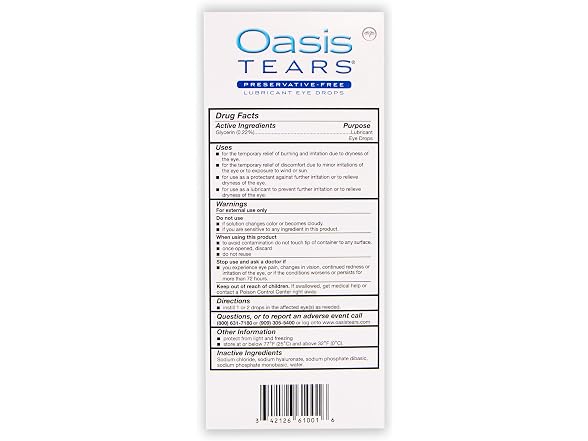 Oasis TEARS Preservative Free Eye Drops 30 Vials