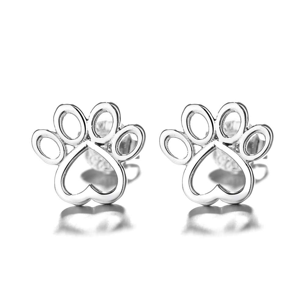 Sterling Silver Paw Stud Earrings - Gallery 3