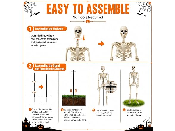 Anrtrog 36" Halloween Skeleton W/ Stand