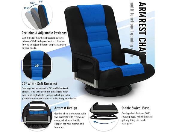Swivel Floor Gaming Chair w/Armrests