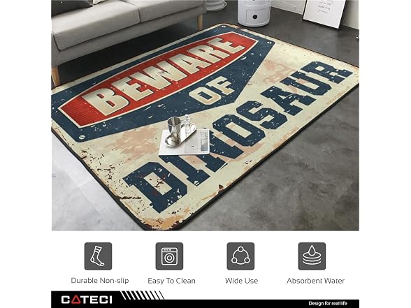COTECI Front Porch Rugs Beware of Dinosaur