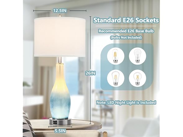 Tall Glass Table Lamps, Set of 2