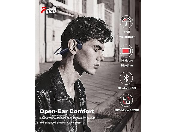 FEICO Bone Conduction Headphones with Built-in MP3 Player