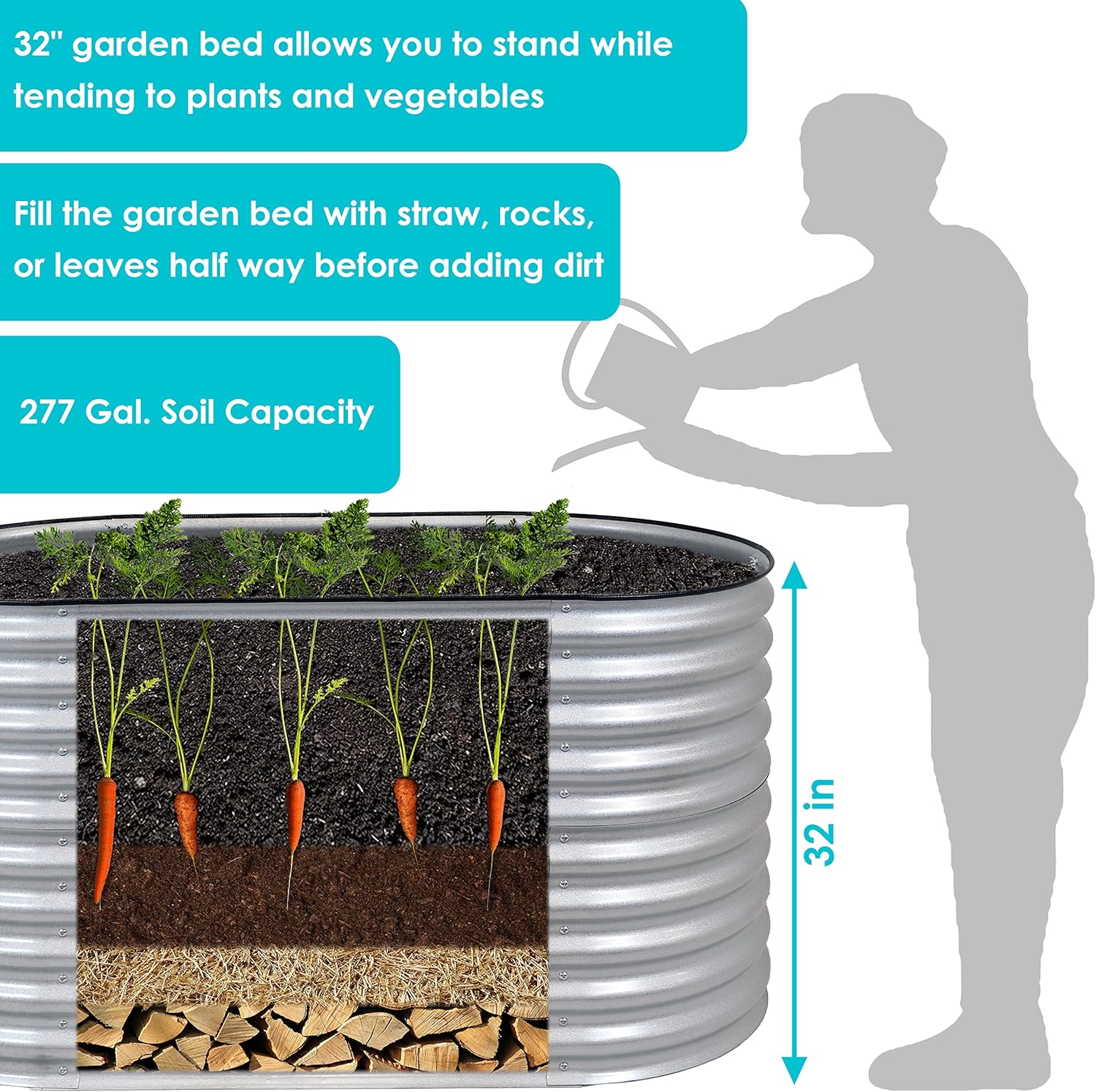 Sunnydaze 62.5" Oval Garden Bed - Silver - Gallery 12