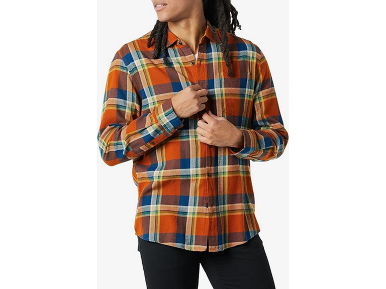 Amazon Essentials Men's Long-Sleeve Flannel Shirt (Available in Big & Tall), Blue Rust Orange Plaid, Medium