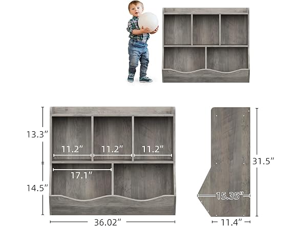 GAOMON Kids Toy Bookshelf Storage, Grey