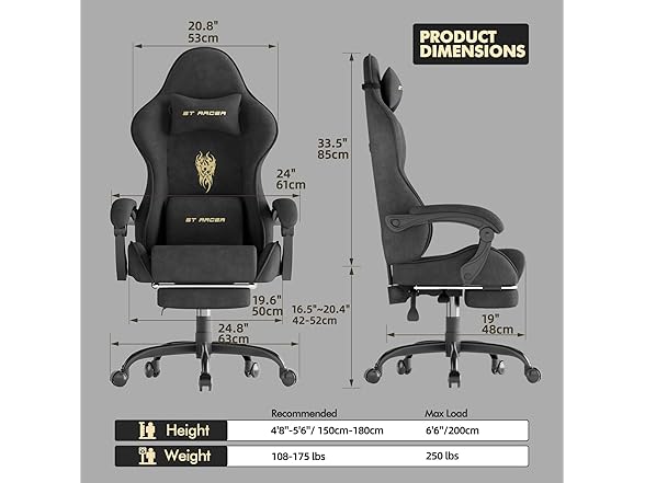 Ferghana Velvet Fabric Gaming Chair, High Back Ergonomic Gam (Open Box)