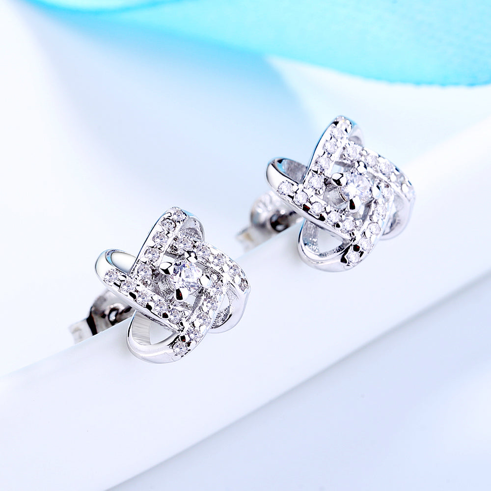 Sterling Silver Love Knot Stud Earrings - Gallery 5