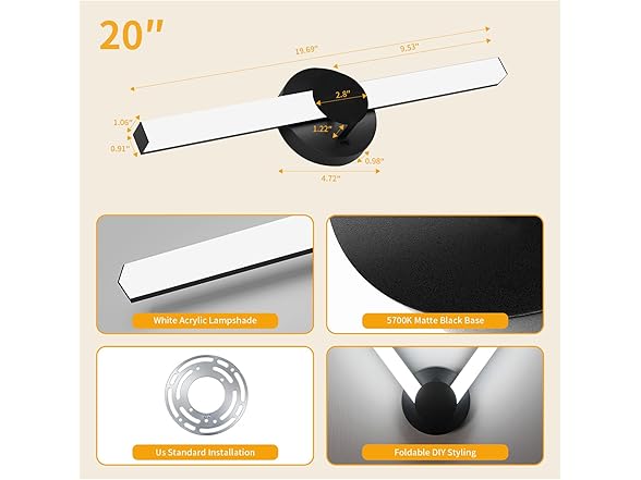 20" Rotatable LED Bathroom Light