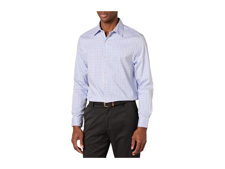 Amazon Essentials Dress Shirts, Button Down, Long Sleeve, Regular-Fit Stretch, Blue White Grid Check, Small