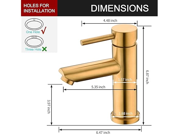 AMAZING FORCE Single Hole Bathroom Faucet, Brushed Gold