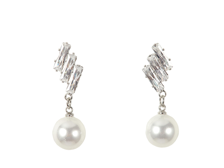 Silver Tone Pearl Drop Earrings