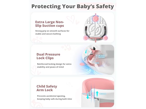 ONTHEWEI Pink Baby Bath Seat