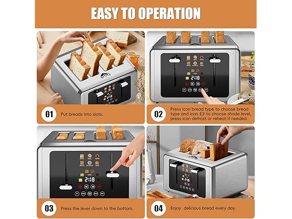 WUNLY 4 Slice Toaster with Touchscreen