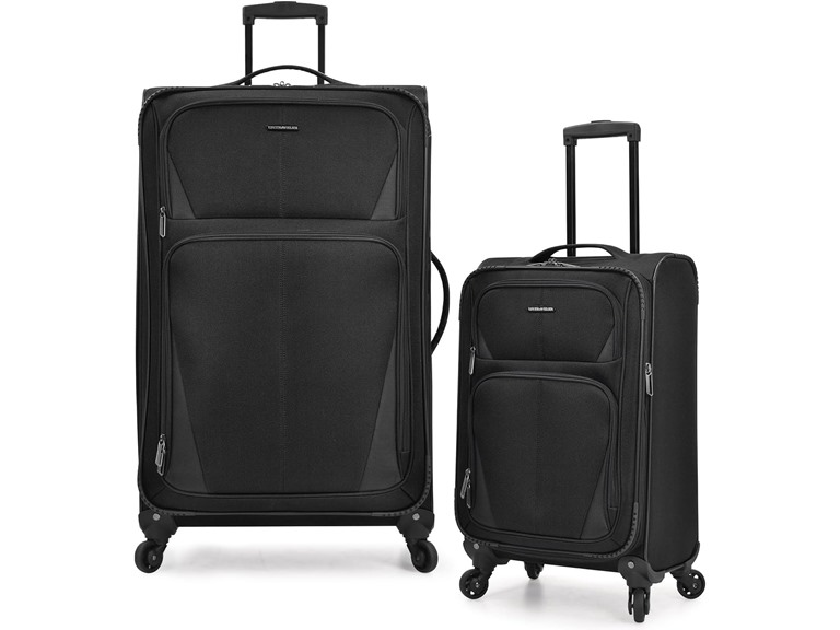 U.S. Traveler Aviron Bay Expandable Softside Spinner Wheels, Black, 2 Piece Luggage