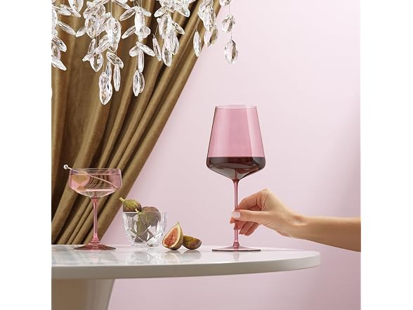 JoyJolt Sidney Stemmed Red Wine Glasses Set of 4 Blush