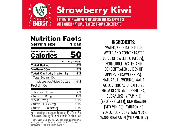 12PK V8 +SPARKLING ENERGY Strawberry Kiwi Energy Drink